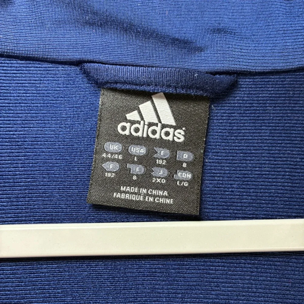 Y2K Adidas Track Jacket Men L Blue Black Full Zip Silky Hoodie Vintage